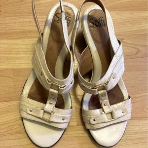 Sofft Cream Leather Slingback Sandals with Stud Accents